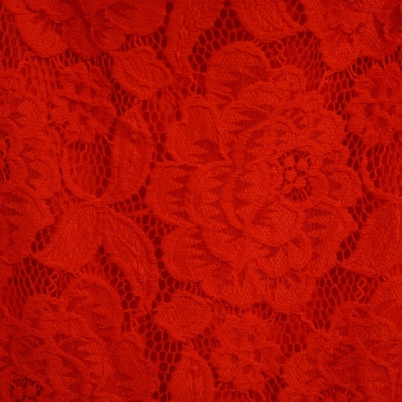 Allover Lace V-Neck Gown with Eyelash Trim Red - Picture 5 of 8